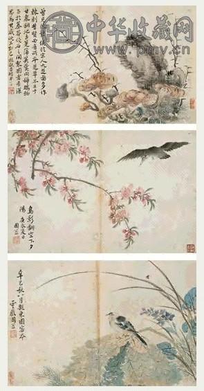 周笠 1820年作 花鸟图册 册本 十二开 设色纸本