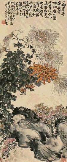 谢公展 菊花 立轴 纸本设色