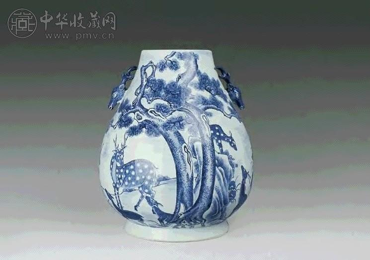 清同治 青花松鹿鹿头尊