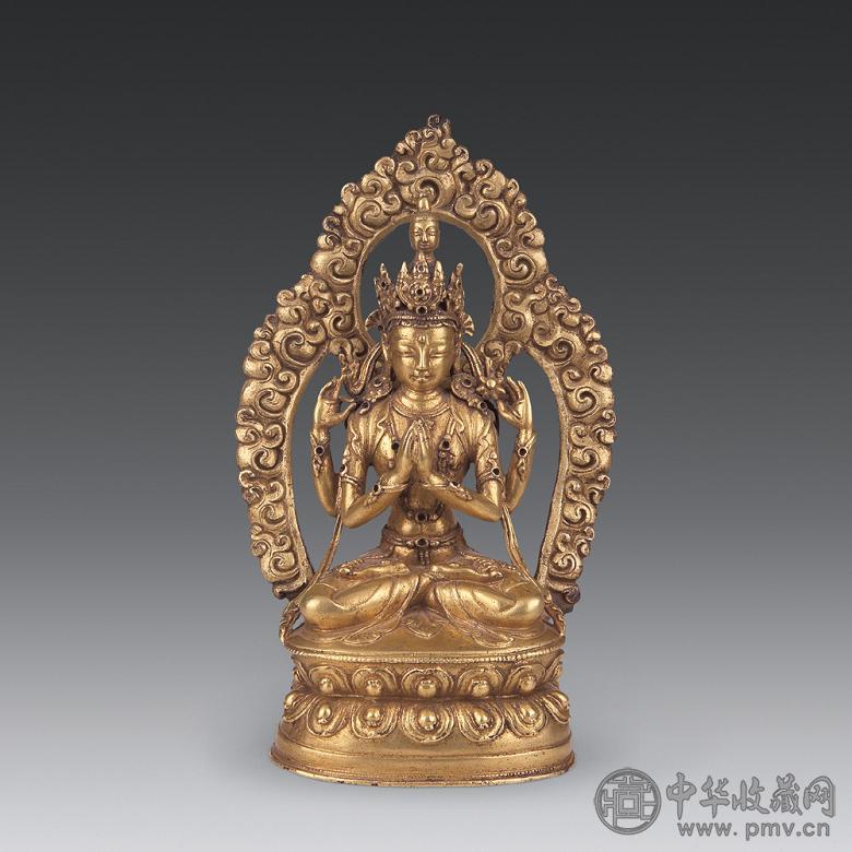 清 铜鎏金四臂观音菩萨像