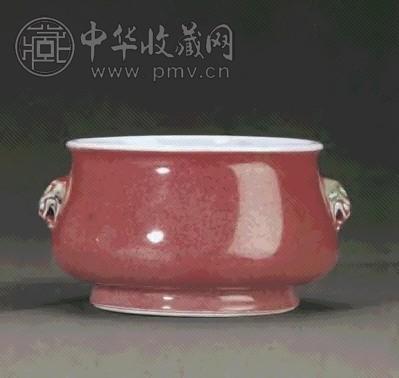 清康熙 豇豆红铺首耳香炉
