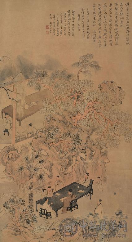 顾洛 丙子(1816年)作 知山雅集图 立轴 设色纸本