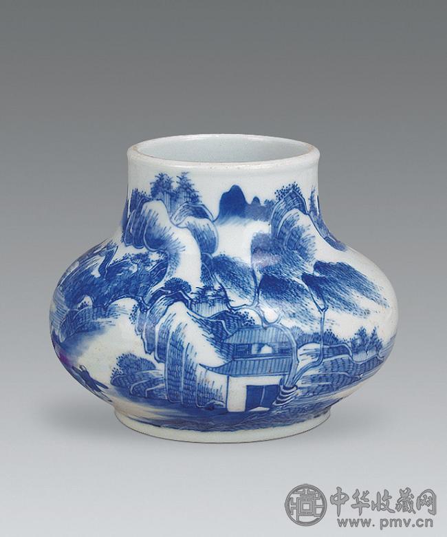 清 青花山水人物纹尊