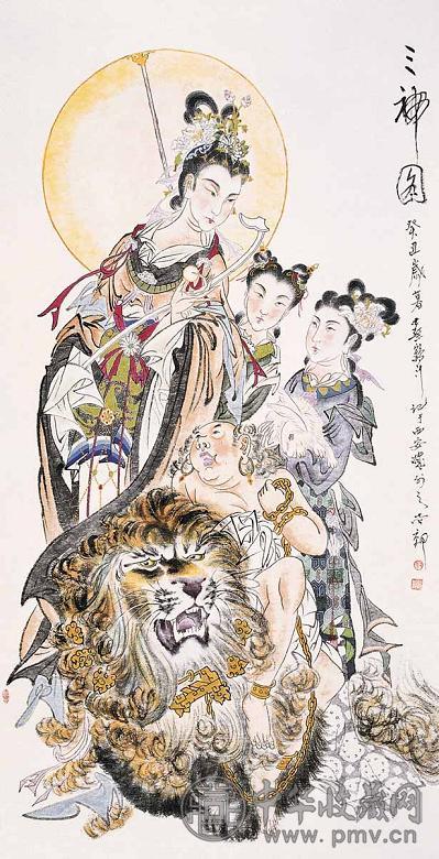 蔡鹤汀 三神图 镜心 设色纸本