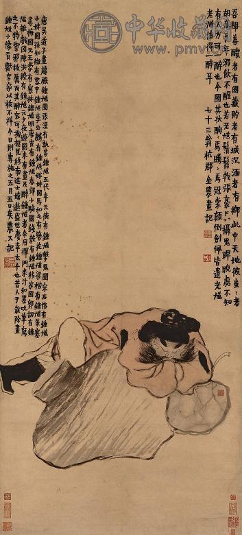 金农 钟馗醉酒 立轴 设色纸本