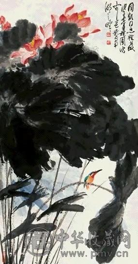 近现代 黄独峰 荷塘 轴