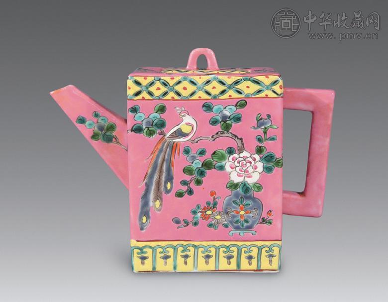 清晚期 粉彩花鸟纹方壶
