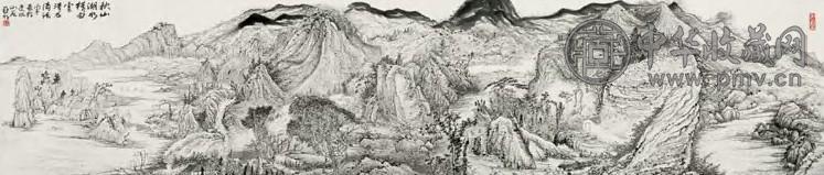 亚明 丙子(1996年)作 秋山湖水 镜心 水墨纸本