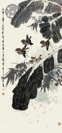 喻继高 蕉叶竹雀 轴 喻继高 蕉叶竹雀 轴