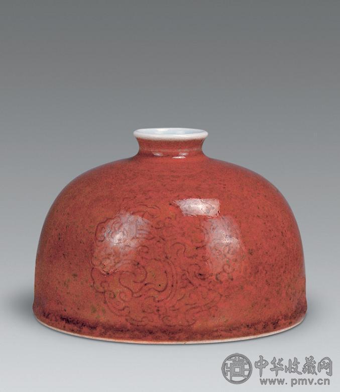 清 豇豆红釉暗刻龙纹太白尊