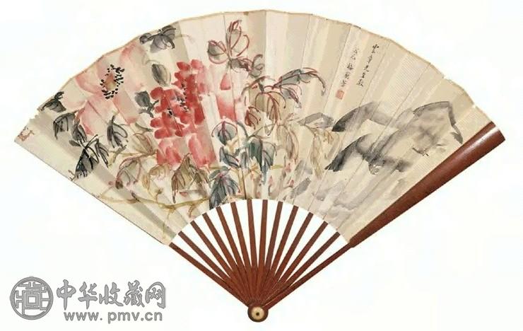 梅兰芳 1928年 牡丹 成扇 设色纸本