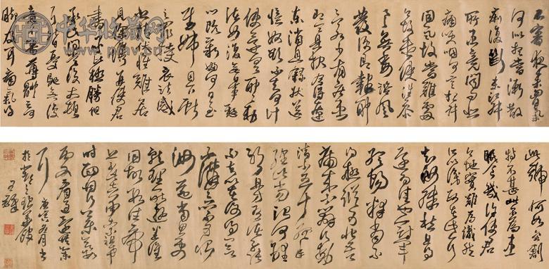 王铎 庚寅(1650年)作 临二王法帖 手卷 水墨绫本