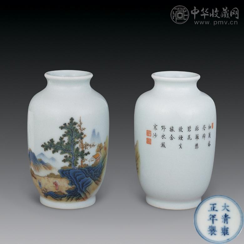 民国 山水诗文灯笼尊(1对)