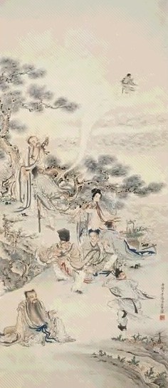 卜孝怀 八仙 立轴 设色纸本