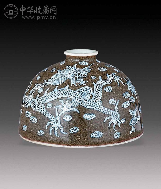 清 茶叶末釉料彩龙凤纹太白尊