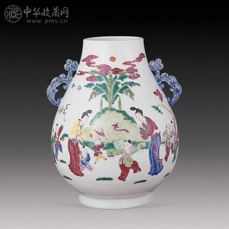 十九世纪 粉彩教子图双耳尊
