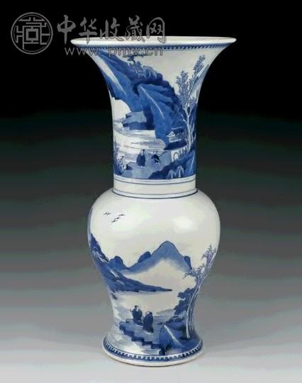 清康熙 青花山水图凤尾尊