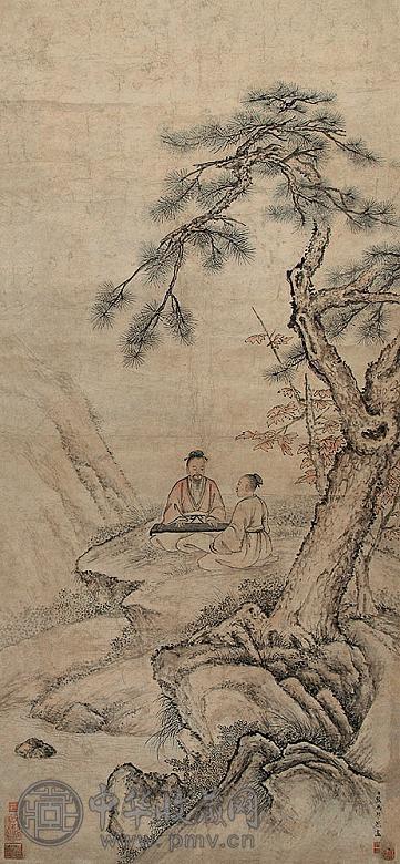 张为帮 松下高士 立轴 设色纸本