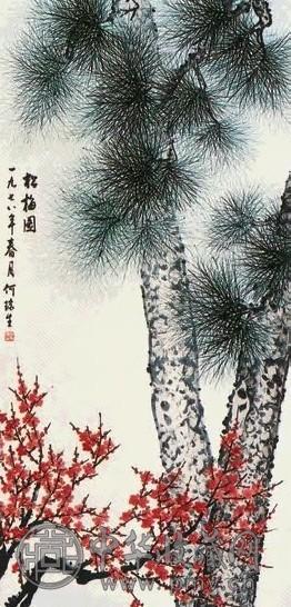 何瑞生 松梅 横幅 纸本