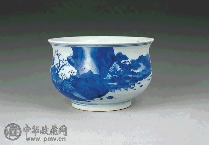 清顺治 青花山水炉