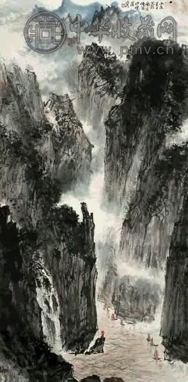 亚明 1976年作 峡江夜航 镜心 设色纸本