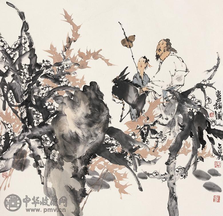 梁占岩 赏梅图 轴 设色纸本