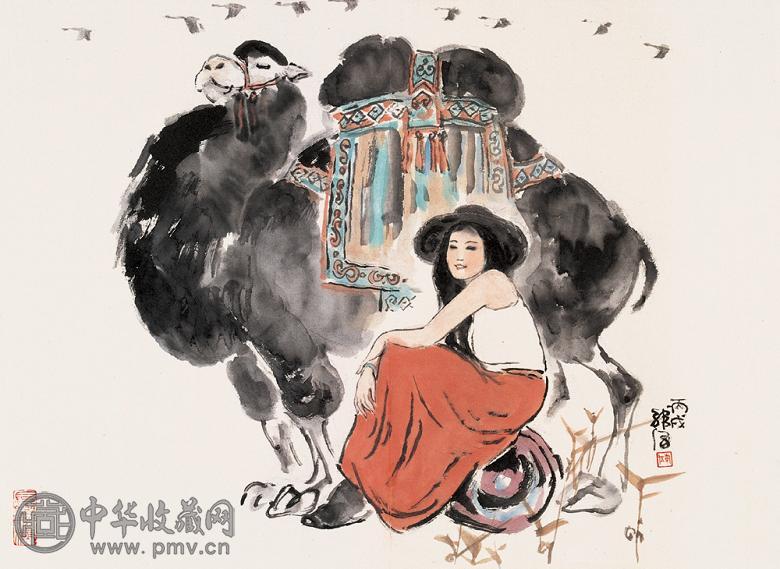 韩伍 寒上风情图 镜心 设色纸本