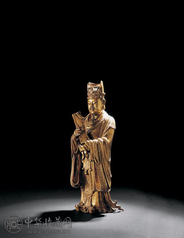 明 铜鎏金文官像