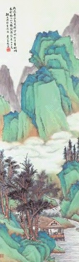 近现代 陈达 拟文徵明青绿山水图 轴