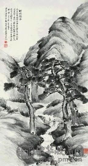 李石君 松坡观瀑 立轴 水墨