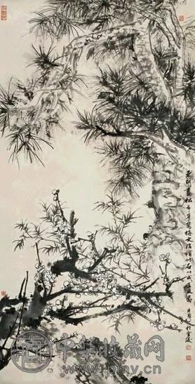 亚明 1981年作 三友图 立轴 水墨纸本