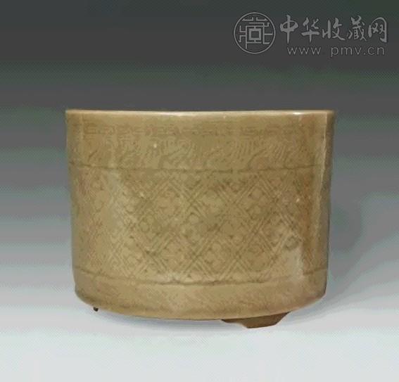 清 豆青釉锦地纹香炉