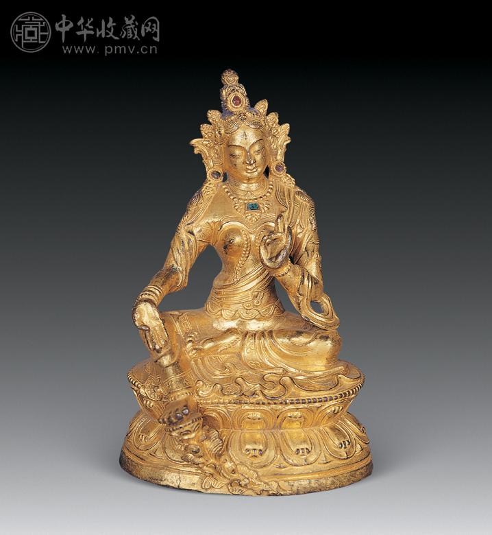 清早期 铜鎏金绿度母