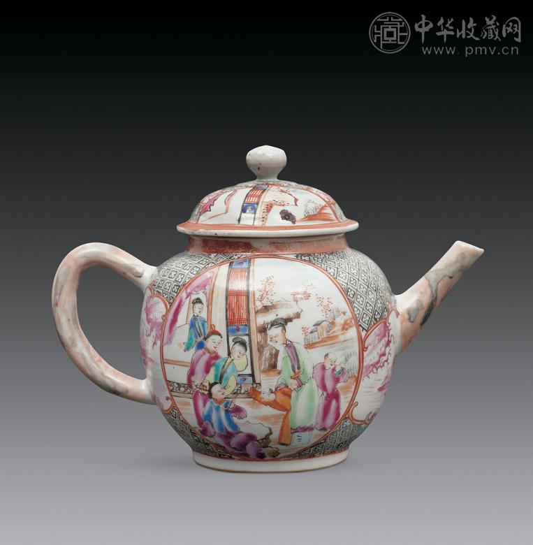 清乾隆 粉彩开光人物纹茶壶
