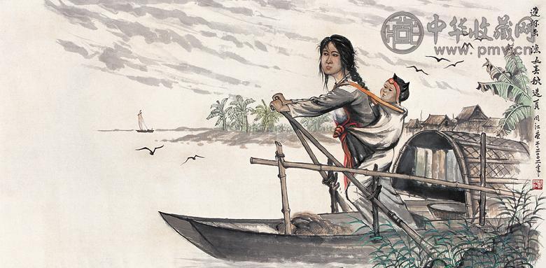 郭同江 2002年作 连环画──渔女春秋选页 镜心 设色纸本