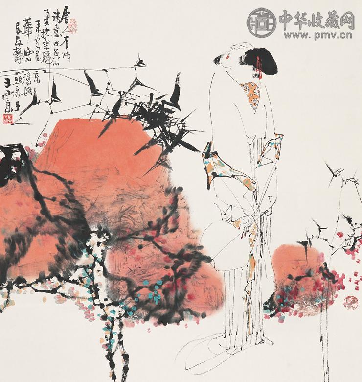 王西京 唐人诗意图 立轴 设色纸本