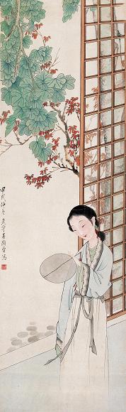 吴光宇 桐荫玉人图 立轴 设色纸本