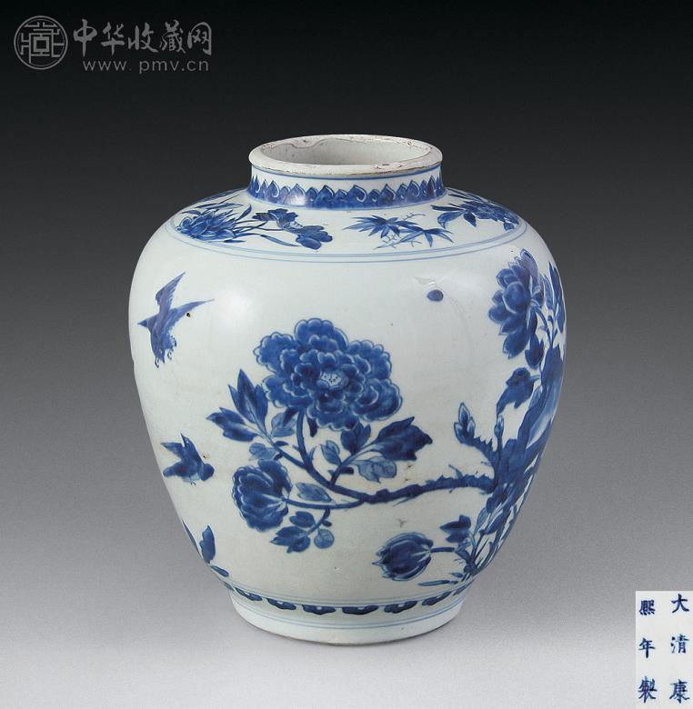 清康熙 青花花鸟纹罐