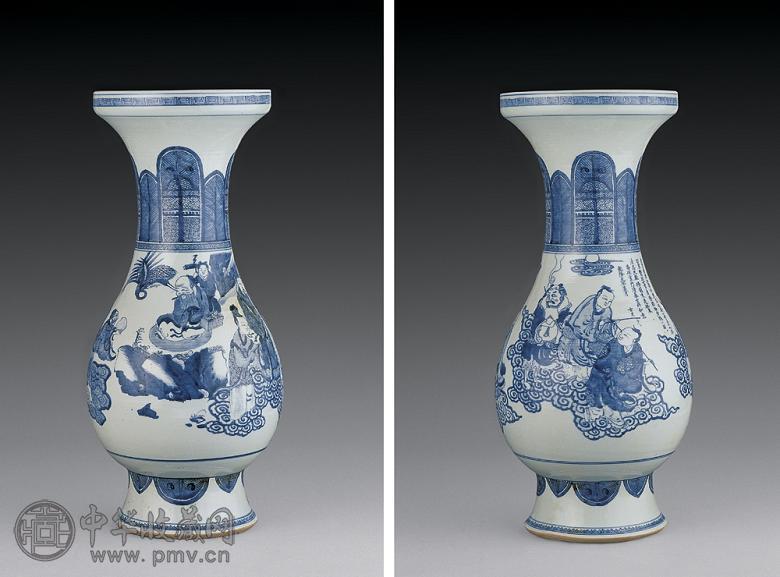 清乾隆 青花八仙人物琵琶尊 清乾隆 青花八仙人物琵琶尊