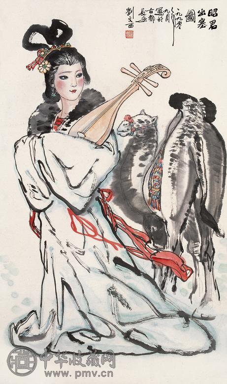 王西京 1990年作 昭君出塞图 立轴 设色纸本