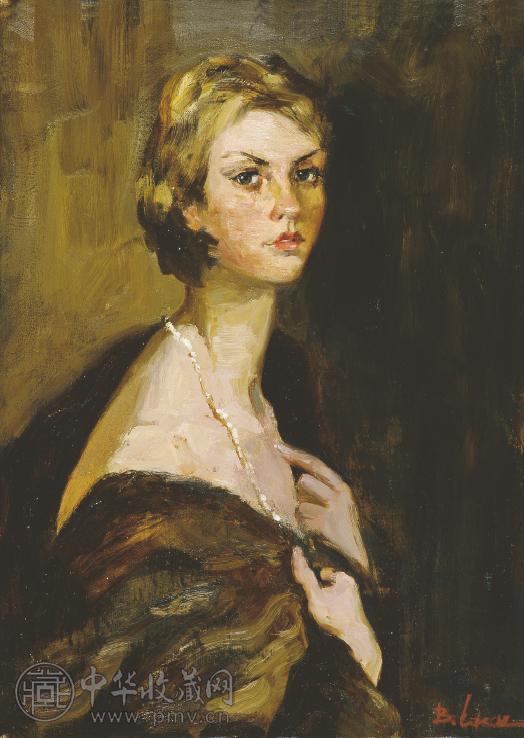 叶热果夫 2003年作 穿皮毛大衣的女孩 油画