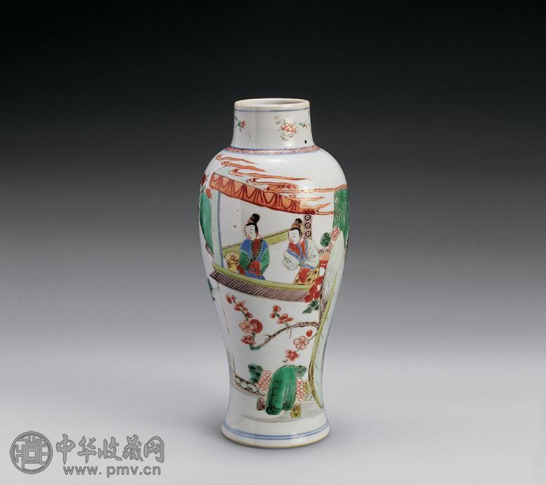 清康熙 五彩西厢人物故事纹观音尊