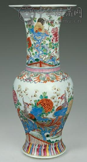 清中期 粉彩凤凰牡丹大花觚