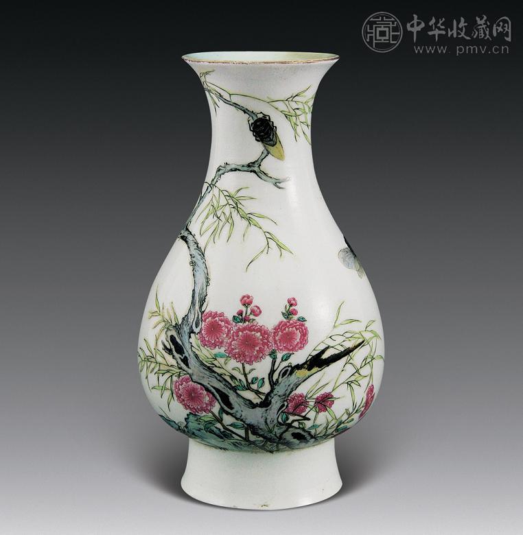 民国 粉彩花鸟琵琶尊 民国 粉彩花鸟琵琶尊