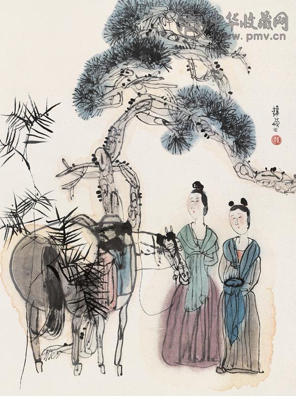 韩硕 松下游归图 镜心 设色纸本