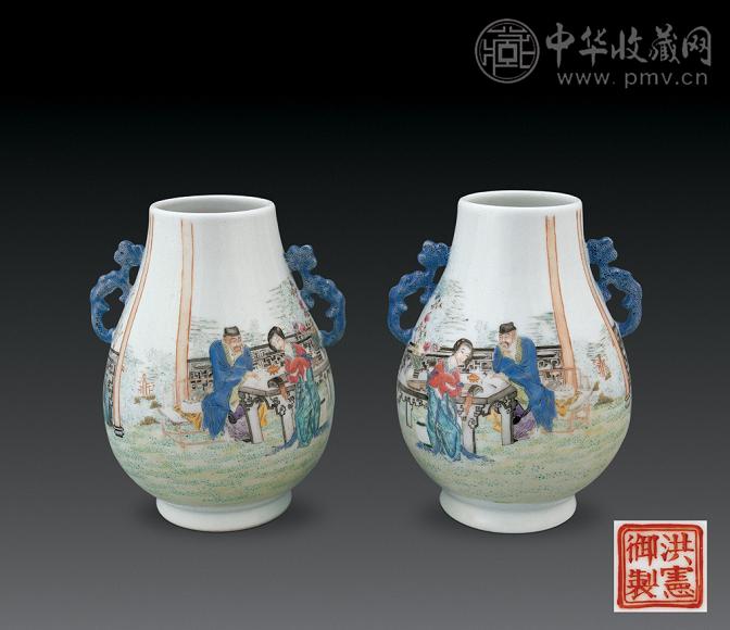 民国 粉彩大吉大相龙耳尊(1对)