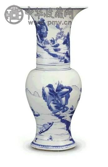 清 康熙 青花山水人物纹凤尾尊