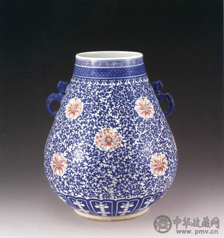 清 青花缠枝粉彩花卉双耳尊 清 青花缠枝粉彩花卉双耳尊