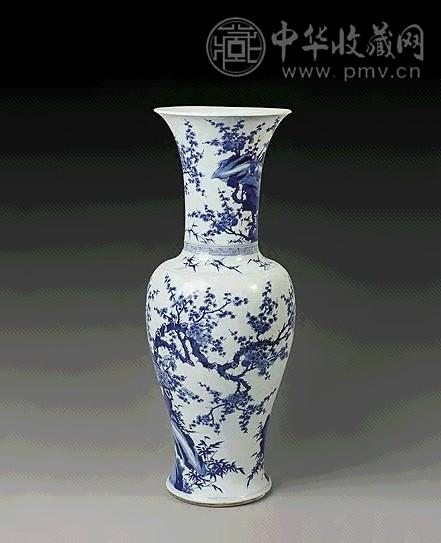 清康熙 青花梅雀纹凤尾尊