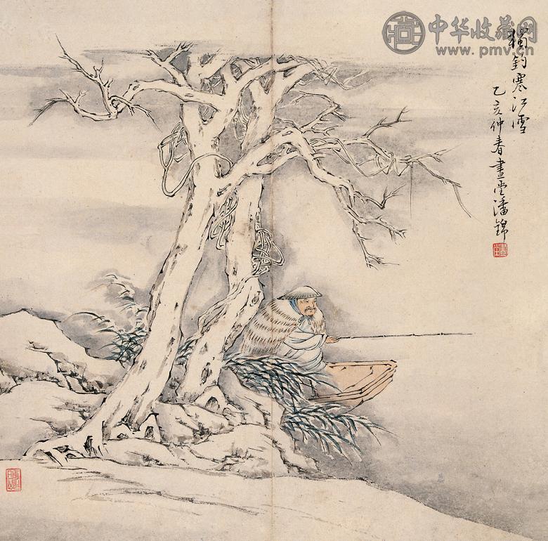 潘锦 独钓寒江雪 镜心 设色纸本